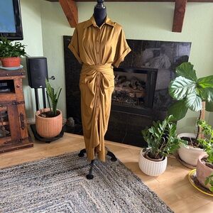Tie-Waist Shirt Dress  in Mustard Gold